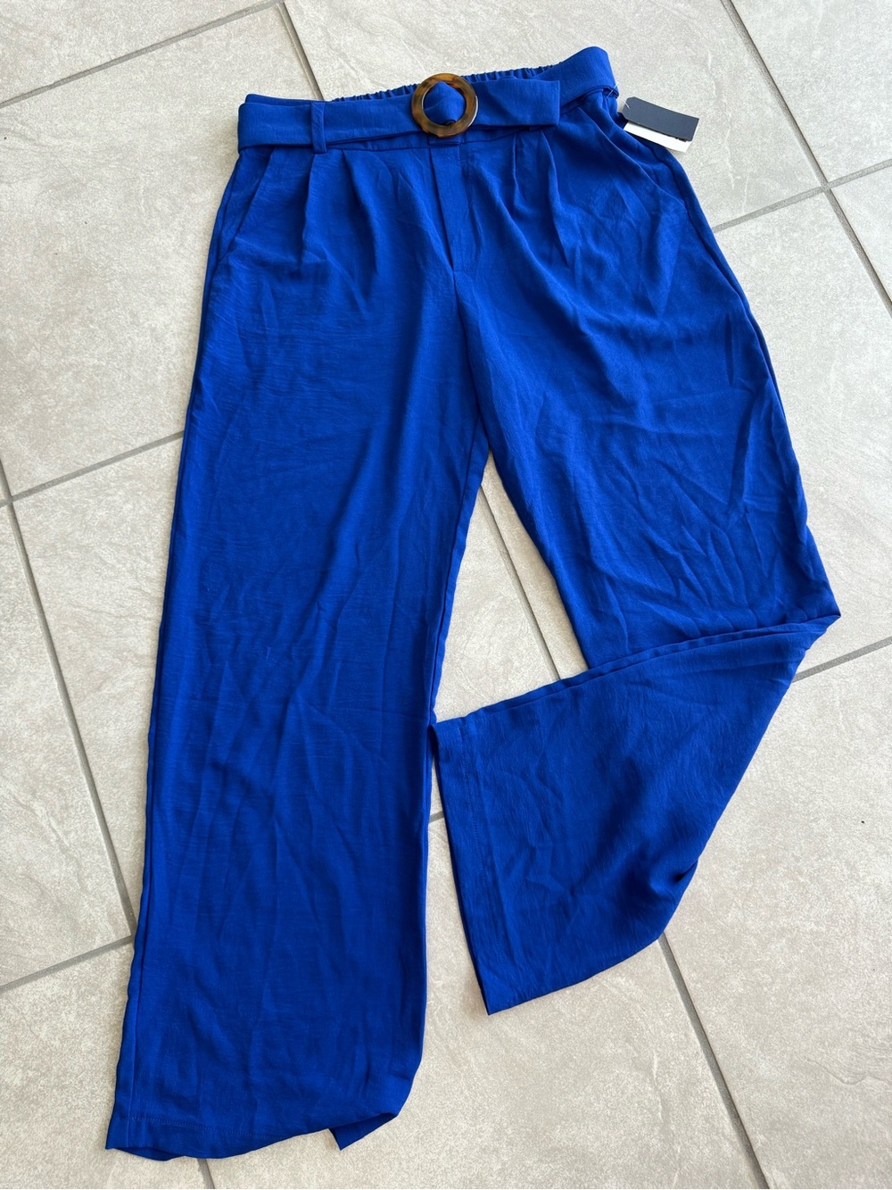 Wide-Leg Belted Pants in Royal Blue Size XL